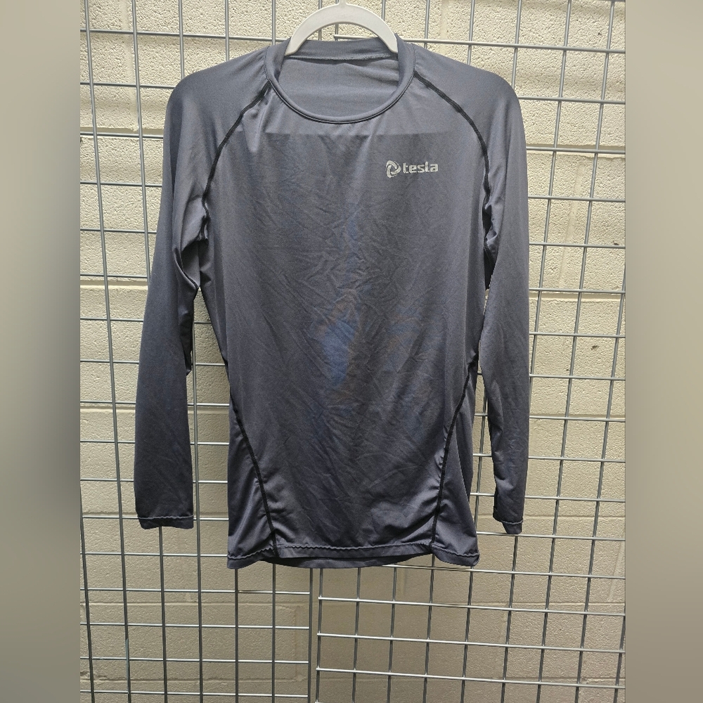 Tesla Base Layer Adult XL Slate Gray Mock Neck Long Sleeve Logo
